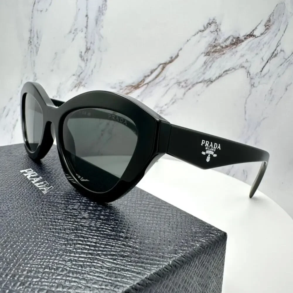 New PRADA Sunglasses Black Butterfly Cat Eye Logo Symbole Logo New - Picture 13 of 16